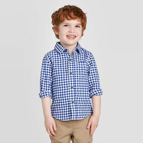 Cat & Jack Other - NWT Cat & Jack Boys' Blue Gingham Plaid Button Down Top Baby Size 12 Months